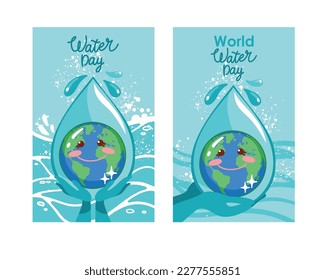 Set of illustrations dedicated to World Water Day. Poster.
