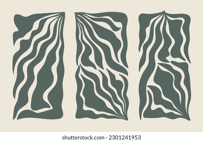 Satz von Illustrationen, die abstrakte, handgezeichnete Blätter in Rechtecken darstellen. Vektorflorale Illustration.Trendy Design für die Dekoration. Poster, Wandkunst.