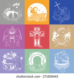 Set of illustrations depicting various images of Easter.