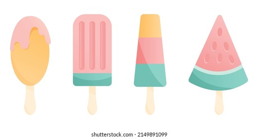 Set illustrations of different ice creams. Summertime design elements.