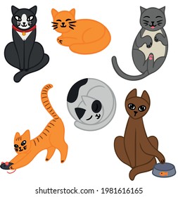 Set of illustrations of different types of cats isolated on a white background. Vector illustration. Design element for poster label sign emblem menu.