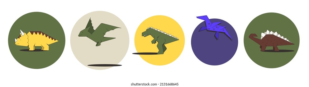 Set of illustrations of different types of dinosaurs made in cartoon style. Stock vector illustration. Isolated white background.