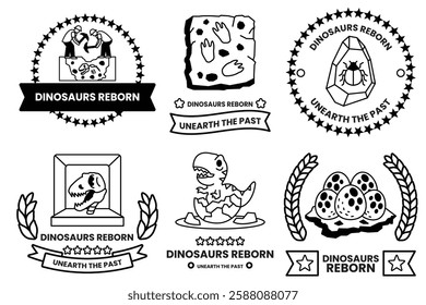 A Set of illustrations in the Dinosaurs concept in line art style