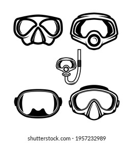 Set of Illustrations of diver masks. Design element for logo, label, sign, emblem, poster. Vector illustration