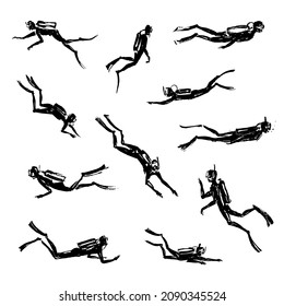 Set of illustrations of divers.