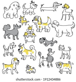 Set of illustrations of dogs. Doodle icon. Vector illustration of a dog. Editable element.