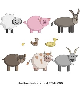 set of illustrations of domestic animals for children