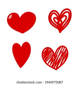 Conjunto de ilustraciones de corazones de garabatos. Elemento de diseño para afiche, tarjeta, pancarta, signo, emblema. Ilustración del vector