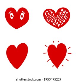Conjunto de ilustraciones de corazones de garabatos. Elemento de diseño para afiche, tarjeta, pancarta, signo, emblema. Ilustración del vector