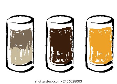 Set of illustrations of drinks in hand-painted glasses