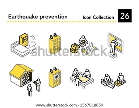 Set of illustrations of earthquake countermeasures