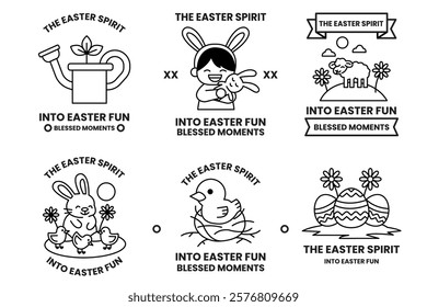 A Set of illustrations in Easter concept in line drawing style