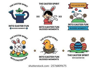 A Set of illustrations in Easter concept in line drawing style