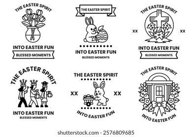 A Set of illustrations in Easter concept in line drawing style