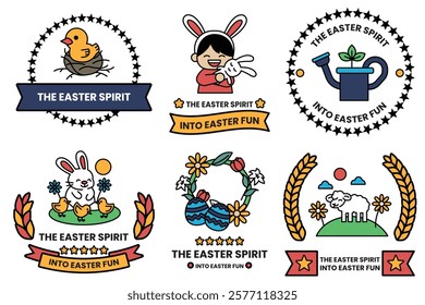 A Set of illustrations in Easter concept in line drawing style