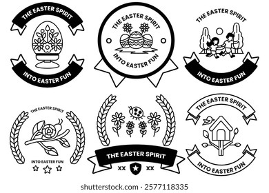 A Set of illustrations in Easter concept in line drawing style