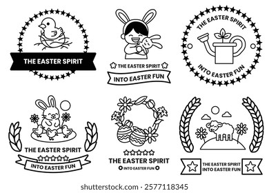 A Set of illustrations in Easter concept in line drawing style