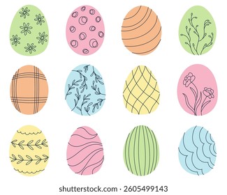 Set of illustrations of Easter eggs with different patterns. For festive and celebration designs.