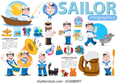 A set of illustrations and elements for creating infographics on the theme of the sea and tourism.