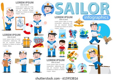 A set of illustrations and elements for creating infographics on the theme of the sea and tourism.
