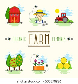 Set of illustrations of the farm in flat design.