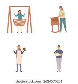 Set of illustrations featuring individuals occupied with various tasks and hobbies