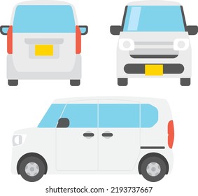 Satz von Illustrationen für flaches Design von leichten Autos von vorne, hinten und von der Seite aus