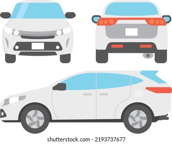 Conjunto de ilustraciones del diseño plano del automóvil SUV desde la vista frontal, trasera y lateral