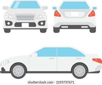 Set of illustrations of flat designs of luxury cars from front, rear and side views