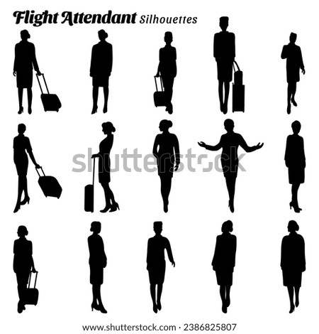 Set of illustrations of flight attendant silhouettes