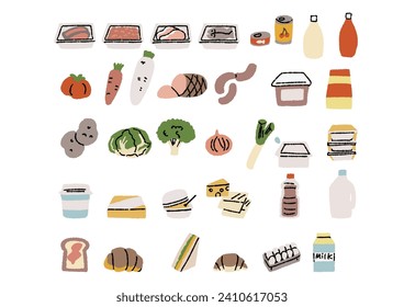  Set of illustrations of foods we eat on a daily basis