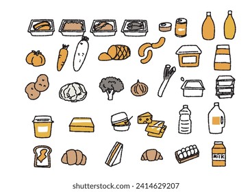  Set of illustrations of foods we eat on a daily basis