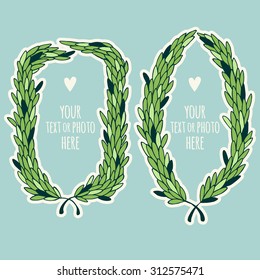 Set of illustrations with frames. Template for text or photo. Sketch. Freehand drawing. Foliage. 
