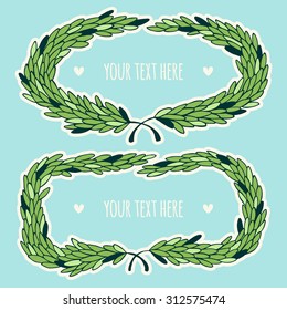 Set of illustrations with frames. Template for text or photo. Sketch. Freehand drawing. Foliage. 