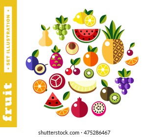 Set illustrations of fresh fruit