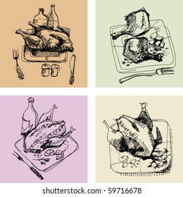 set of illustrations - fried chicken