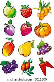 Set illustrations of fruit and berries