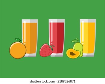 a set of illustrations of fruit juice, orange juice, mango juice and strawberry juice