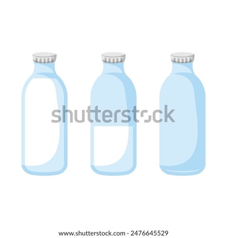 Set of illustrations with full bottle of milk, half and empty. Dairy product

