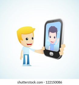 set of illustrations with funny cartoon casual character in different situations