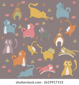 set of illustrations funny cats. stickers with pets. Cute illustrations cats with funny faces, facial expressions. Pictures for stickers, decals, cards, funny inscriptions