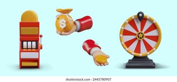 Set of illustrations for gambling business design. 3D objects in cartoon style