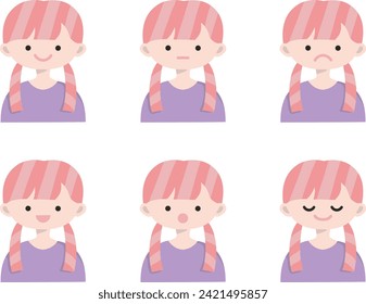 Set of illustrations of girls with various expressions