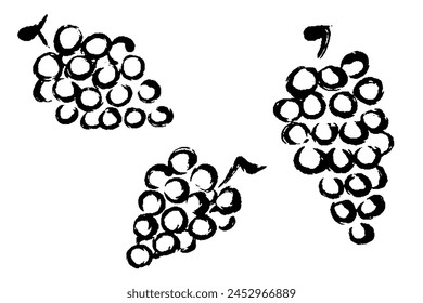 Set of illustrations of grapes drawn by brush