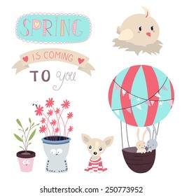 Set of illustrations and graphic elements on the theme of Spring.