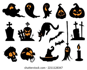 A set of illustrations for Halloween, black creepy silhouettes. Halloween Stickers