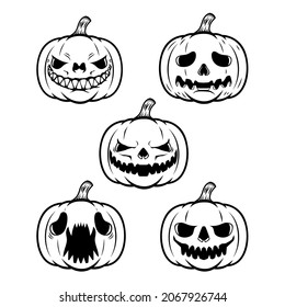 Set of illustrations of Halloween pumpkin. Design element for poster, card, banner, sign t shirt. Vector illustration