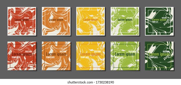Establecer ilustraciones con textura hecha a mano. plantilla de 5 vectores en un sencillo estilo abstracto para medios sociales, membrete y plantilla de portada para folletos de negocios, tarjetas de regalo, invitaciones, volantes.
