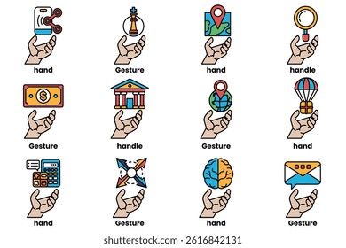 A Set of illustrations of hands and things in line art style