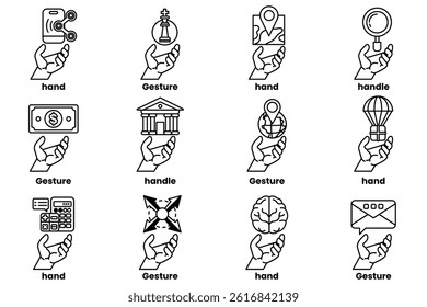 A Set of illustrations of hands and things in line art style